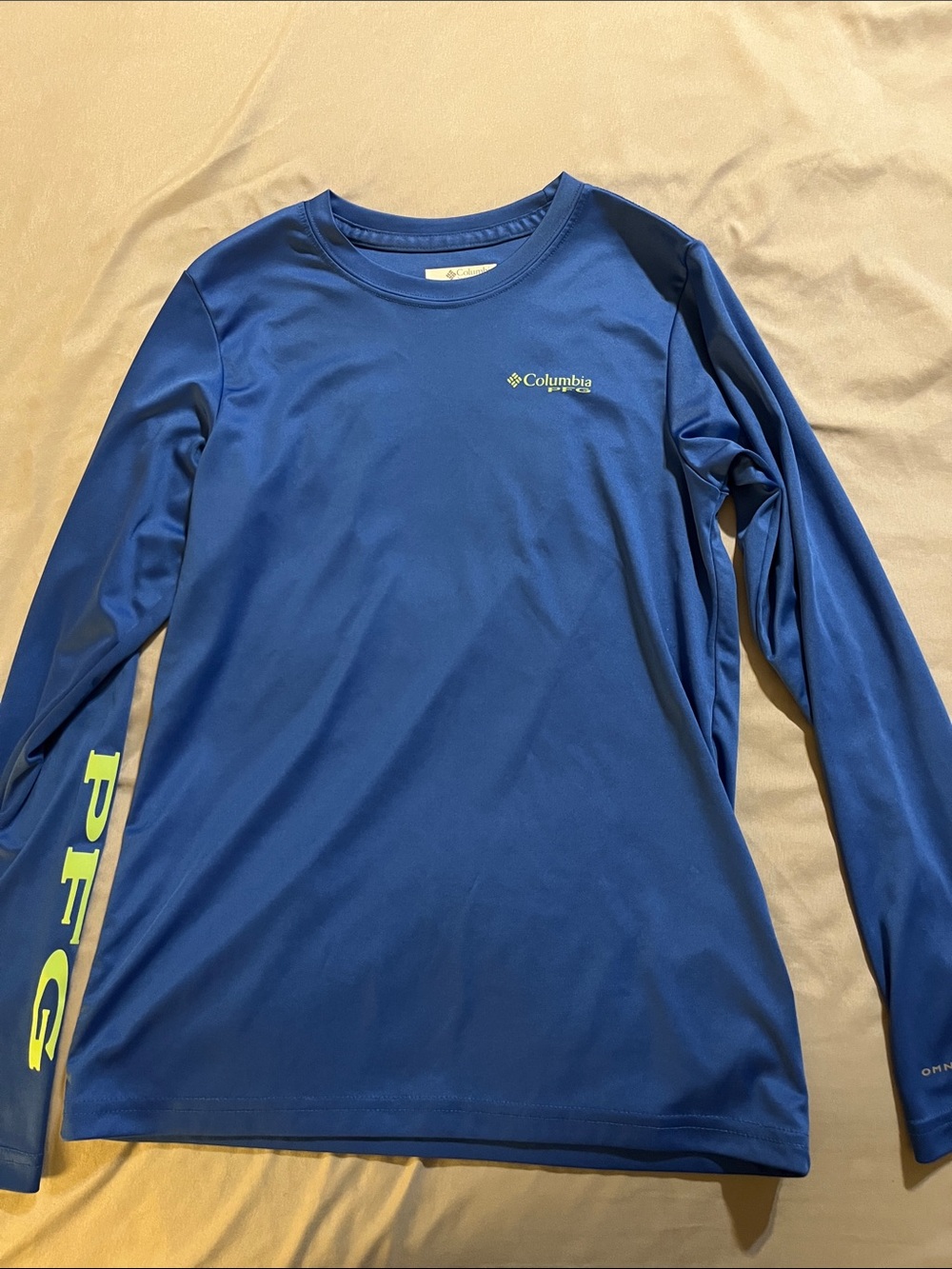 Columbia Kids Long Sleeve Performance Tee - Royal Blue with Neon Accent